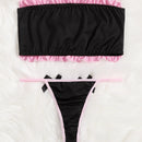 ROMWE Kawaii Set de lenceria bandeau con estampado de dibujos animados ribete fruncido