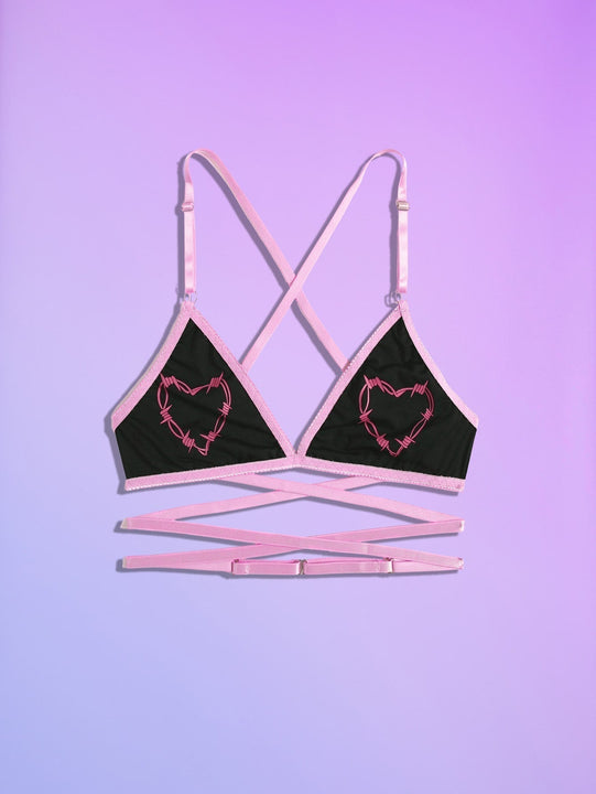 ROMWE Kawaii Sujetador con estampado de corazon unido en contraste