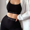 sin costuras con estampado de letra Shorts Set de lenceria