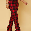 SXY Pantalones de talle alto con estampado de cuadros fruncido
