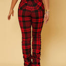 SXY Pantalones de talle alto con estampado de cuadros fruncido