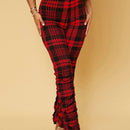 SXY Pantalones de talle alto con estampado de cuadros fruncido