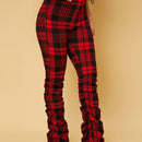 SXY Pantalones de talle alto con estampado de cuadros fruncido