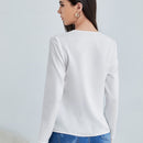 Clasi Blusa Blanca Con Cuello En V Solido Para Mujer