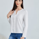 Clasi Blusa Blanca Con Cuello En V Solido Para Mujer