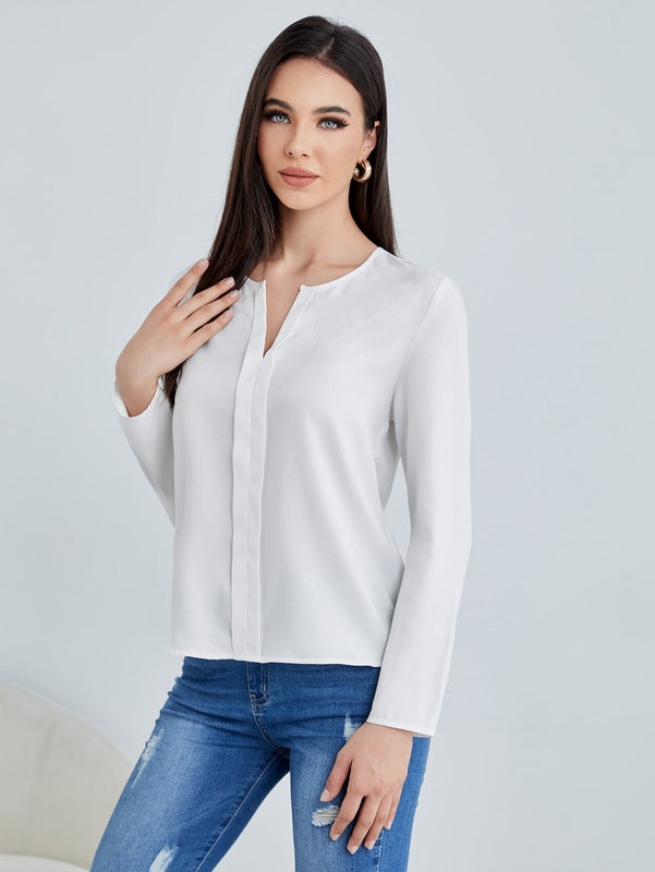 Clasi Blusa Blanca Con Cuello En V Solido Para Mujer