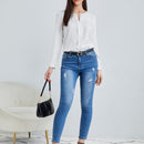 Clasi Blusa Blanca Con Cuello En V Solido Para Mujer