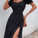 Prive Vestido con estampado de lunares de manga farol de muslo con abertura