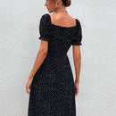 Prive Vestido con estampado de lunares de manga farol de muslo con abertura