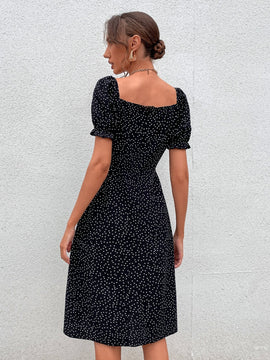 Prive Vestido con estampado de lunares de manga farol de muslo con abertura