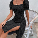 VCAY Vestido de lunares de manga farol de muslo con abertura