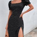 Prive Vestido con estampado de lunares de manga farol de muslo con abertura