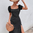 VCAY Vestido de lunares de manga farol de muslo con abertura