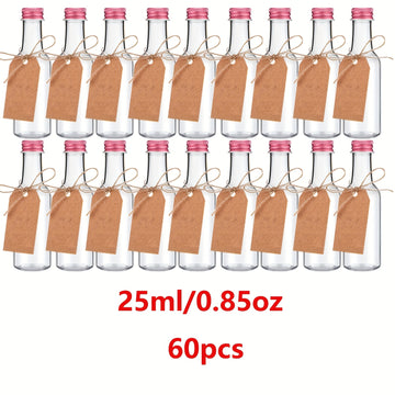 60 Piezas de Botellas Mini de Licores, Botellas Plásticas Vacías Herméticas 25ml/50ml/100ml, Botellitas para Alcohol o Salsa, Botillas Transparentes para Bodas y Fiestas, Regalos Pequeños