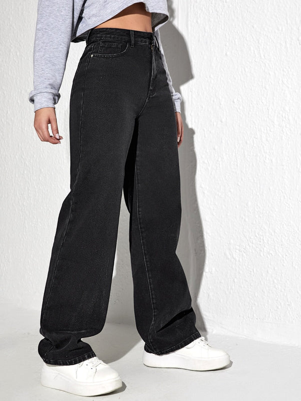 EZwear Jeans con estampado de mariposa de pierna ancha