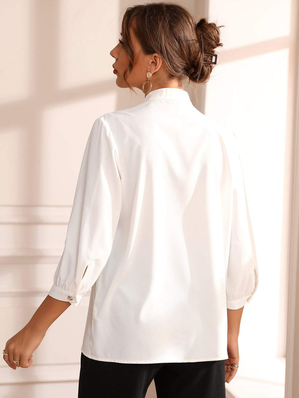 Blusa de cuello alto manga francesa ropa de trabajo