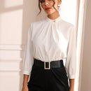 Blusa de cuello alto manga francesa ropa de trabajo