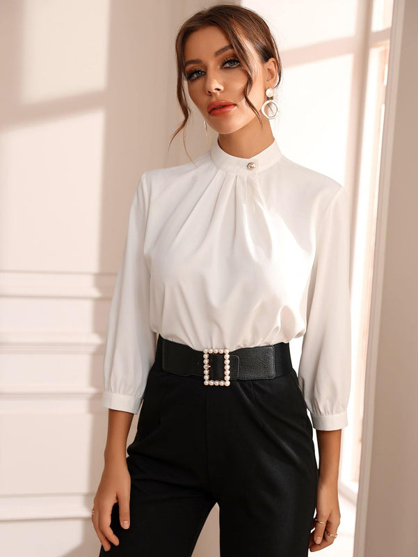 Blusa de cuello alto manga francesa ropa de trabajo