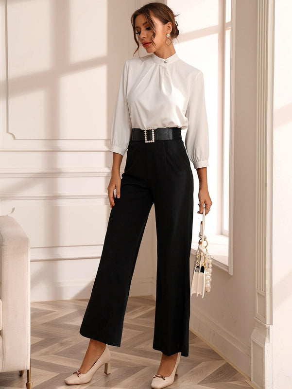 Blusa de cuello alto manga francesa ropa de trabajo