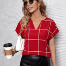 Clasi Blusa con estampado de cuadros de cuello de muesca de manga murcielago