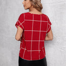 Clasi Blusa con estampado de cuadros de cuello de muesca de manga murcielago