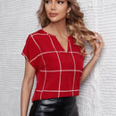 Clasi Blusa con estampado de cuadros de cuello de muesca de manga murcielago