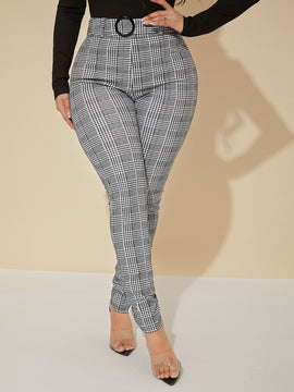 Sxy pantalones con cinturon de tela escocesa de talle alto sexy