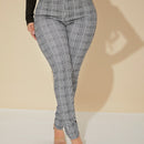 SXY Pantalones Sexys De Cintura Alta Con Cinturon De Cuadros Glen