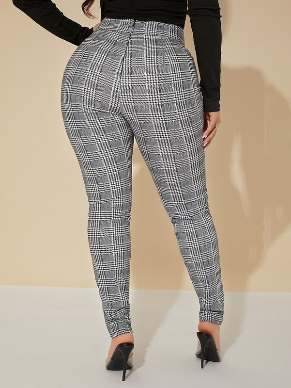 SXY Pantalones Sexys De Cintura Alta Con Cinturon De Cuadros Glen