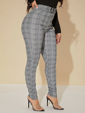 Sxy pantalones con cinturon de tela escocesa de talle alto sexy