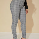 SXY Pantalones Sexys De Cintura Alta Con Cinturon De Cuadros Glen