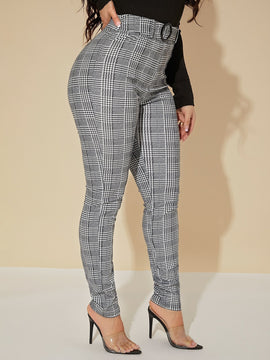 SXY Pantalones Sexys De Cintura Alta Con Cinturon De Cuadros Glen