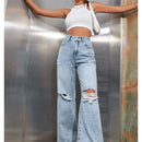 Jeans rotos de pierna ancha de talle alto