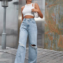 Jeans rotos de pierna ancha de talle alto