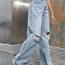 Jeans rotos de pierna ancha de talle alto