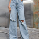 Jeans rotos de pierna ancha de talle alto