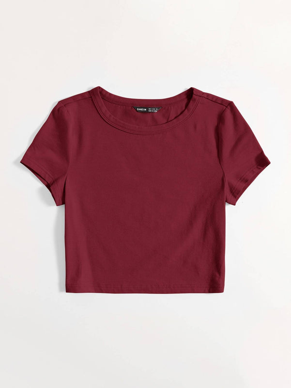 EZwear Camiseta unicolor de cuello redondo