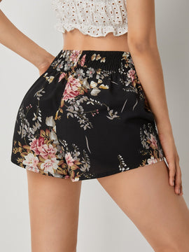 Shorts floral de cintura fruncido