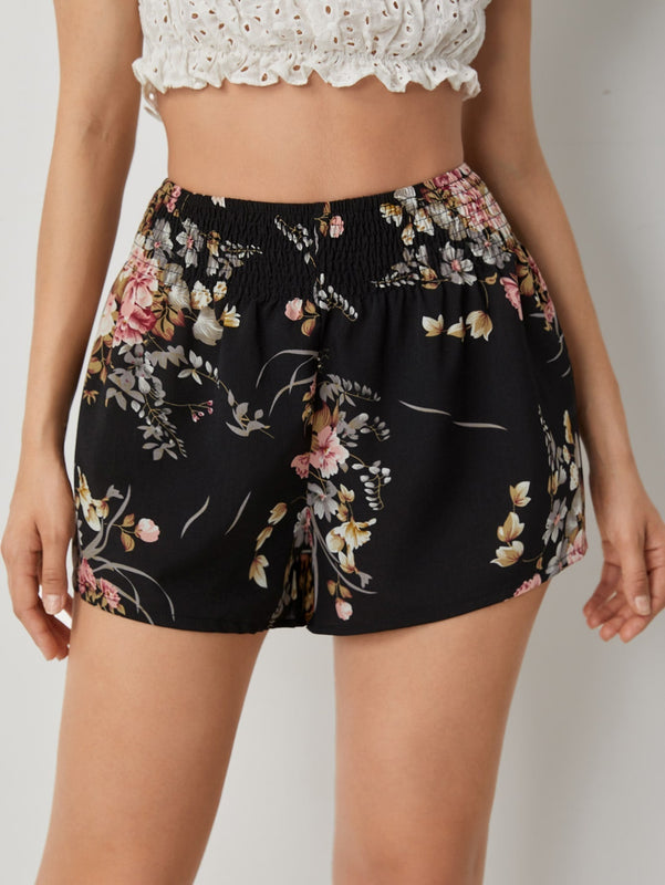 Shorts floral de cintura fruncido