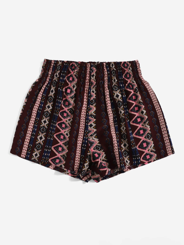 Shorts de cintura fruncido con estampado geometrico