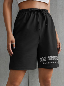 EZwear Shorts con estampado de letra con cordon delantero