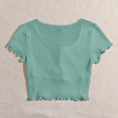 EZwear Camiseta tejida con nudo delantero ribete en forma de lechuga
