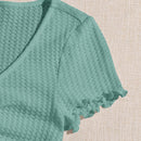 EZwear Camiseta tejida con nudo delantero ribete en forma de lechuga