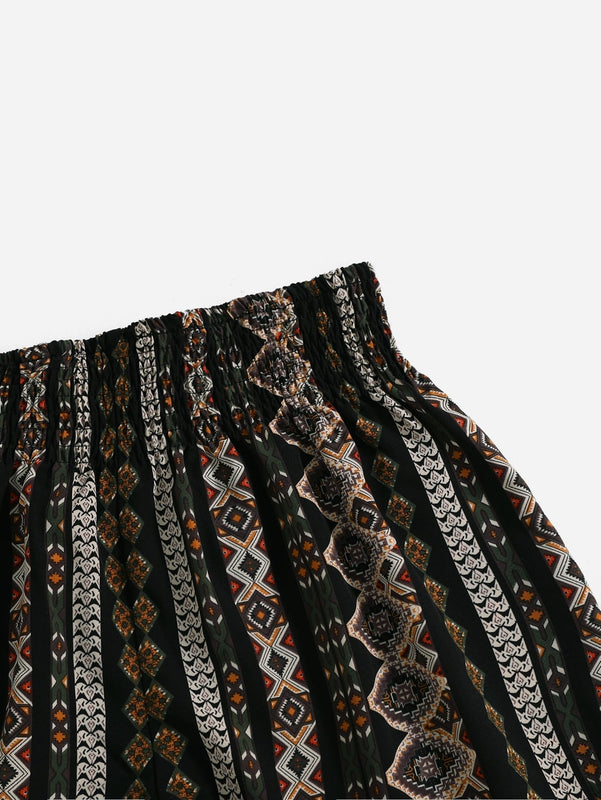 VCAY Shorts De Talle Alto De Verano Casuales Para La Playa Para Mujeres, Con Cintura Fruncida Y Estampado Geometrico