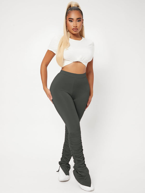 SXY Pantalones apilados de talle alto delgado