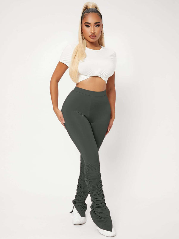 SXY Pantalones apilados de talle alto delgado