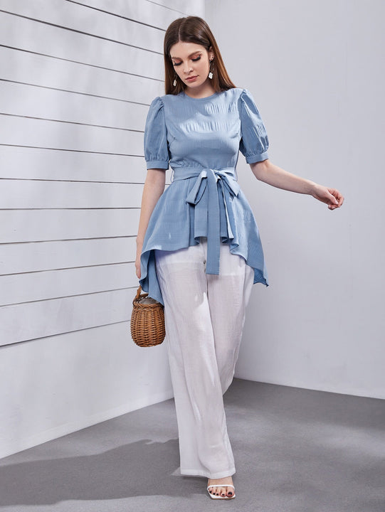 Mulvari Top de manga farol asimetrico con cinturon