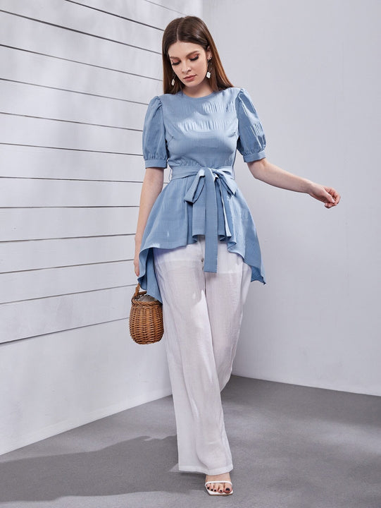 Mulvari Top de manga farol asimetrico con cinturon