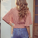VCAY Blusa floral de manga mariposa con fruncido