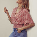 VCAY Blusa floral de manga mariposa con fruncido